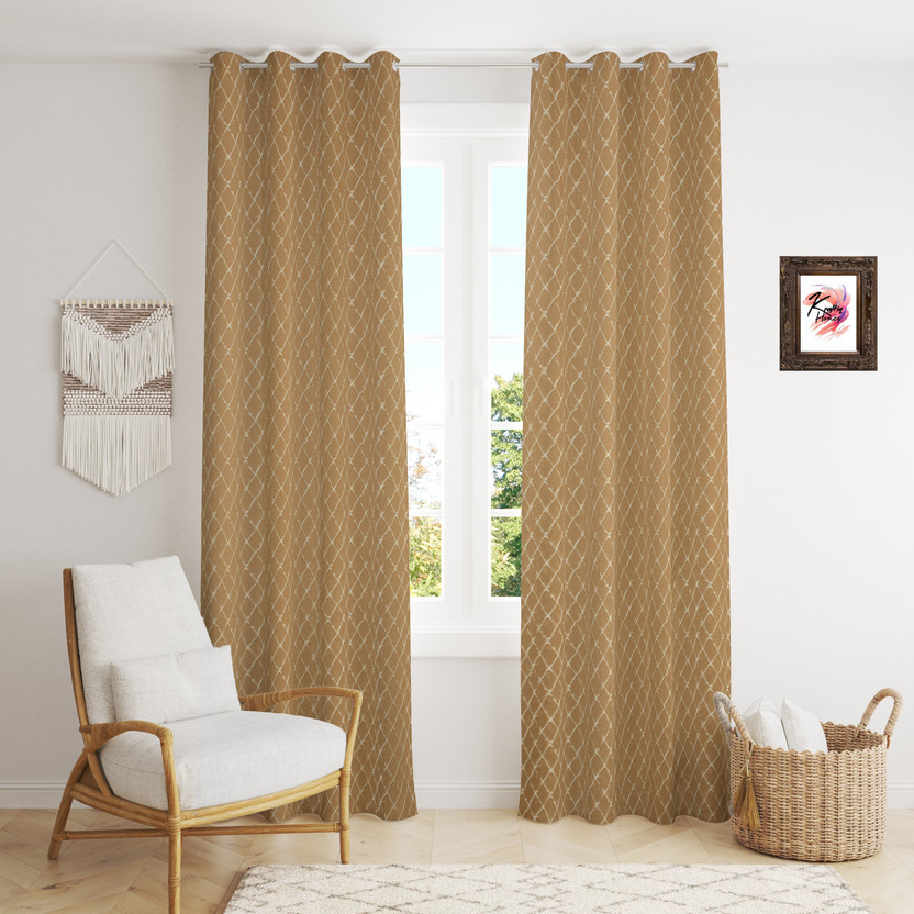 Kraftiq Homes 152 cm (5 ft) Window Polyester Blackout Curtain (Pack Of 2)(Gold, Printed)