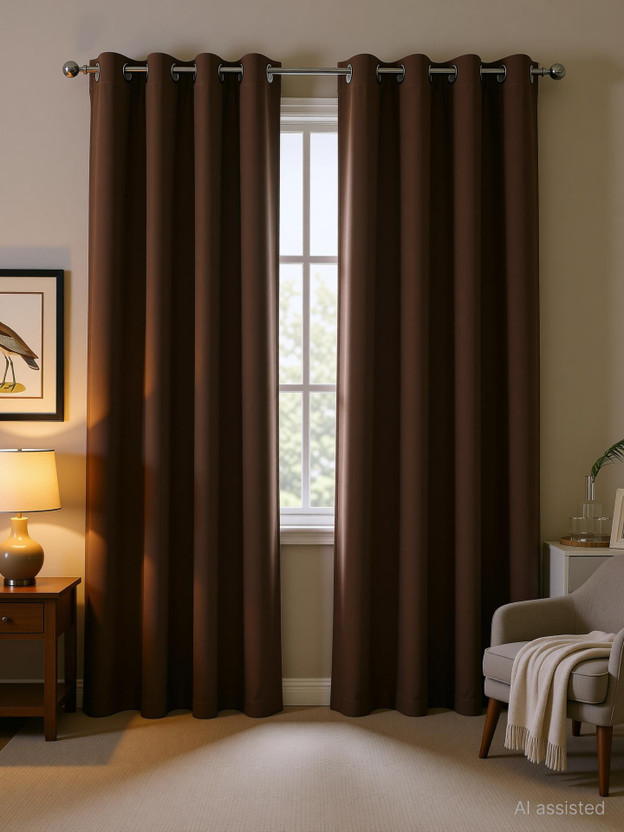 Home Stylish 274 cm (9 ft) Long Door Silk Blackout Curtain (Pack Of 2)(Coffee, Solid)
