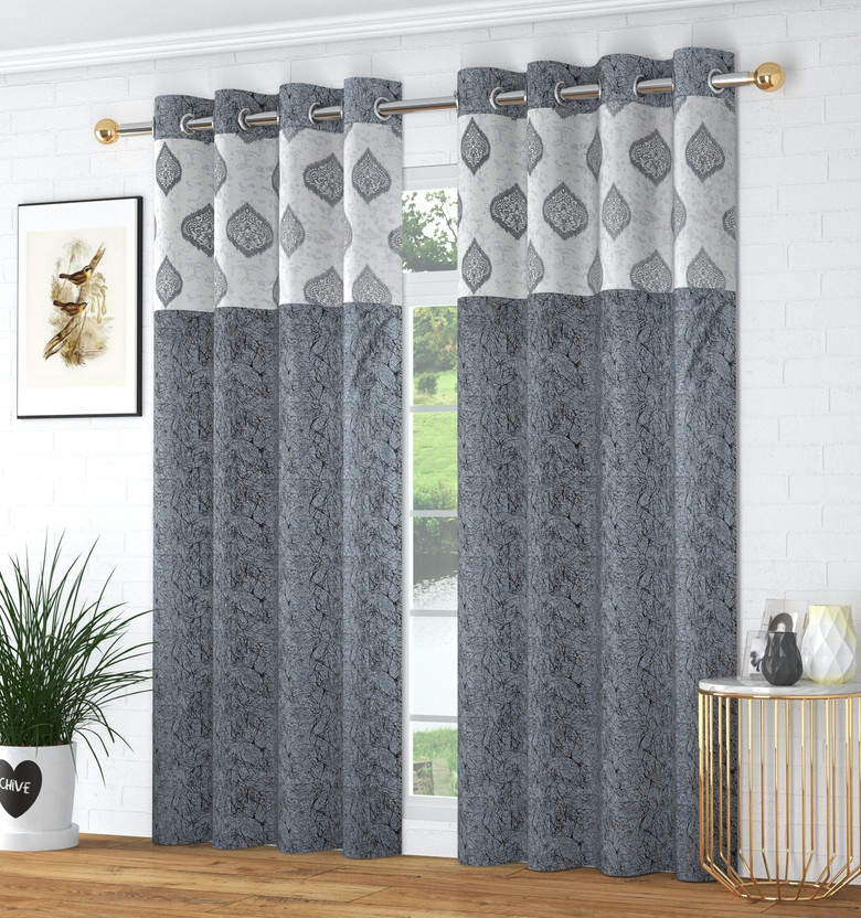 MADHAV MADHAV HOME DECOR 152 cm (5 ft) Window Polyester Room Darkening Curtain (Pack Of 2)(Grey, Self Design) - Flipkart Deal