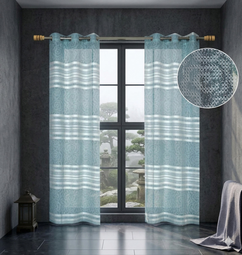 TRENDY GOLDEN 213 cm (7 ft) Door Polyester Semi Transparent Curtain (Pack Of 2)(Blue, Floral)