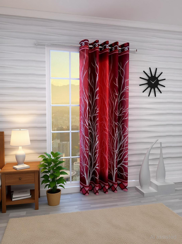 Home Home Sizzler 153 cm (5 ft) Window Polyester Semi Transparent Curtain Single Curtain(Maroon, Abstract) - Flipkart Deal