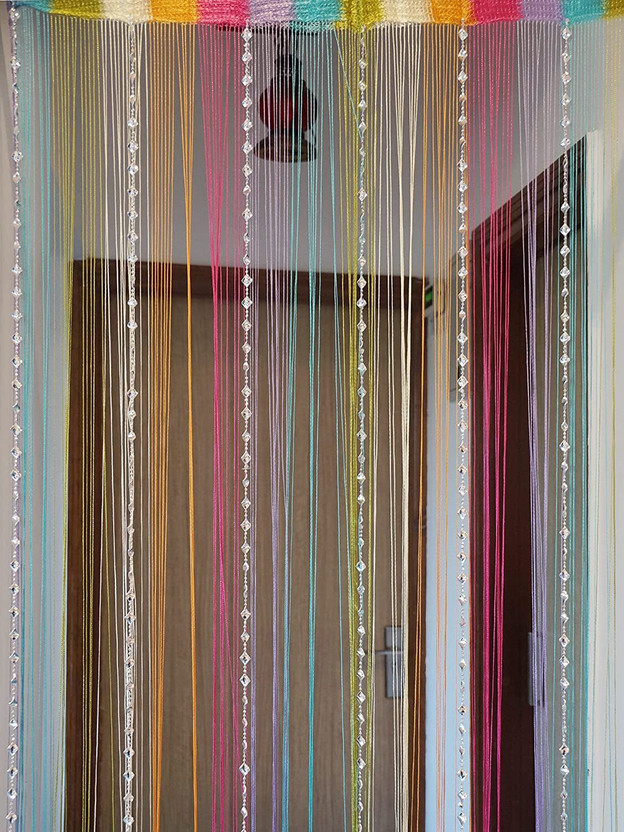 PINDIA 213.36 cm (7 ft) Door Polyester Semi Transparent Curtain Single Curtain(Multicolor, Self Design)