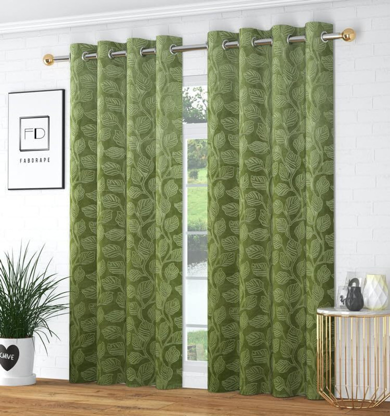 Stackers 213 cm (7 ft) Door Velvet Room Darkening Curtain (Pack Of 2)(Green, Floral)