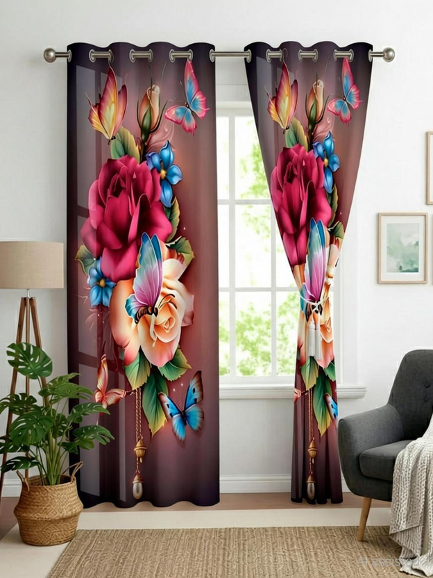Kuntifashion 213 cm (7 ft) Door Polyester Blackout Curtain Single Curtain(Product colour, 3D Printed)