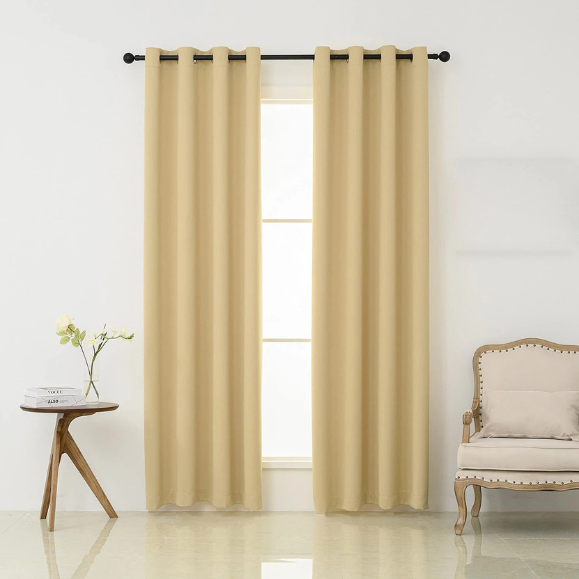 Home Stylish 213 cm (7 ft) Door Silk Blackout Curtain (Pack Of 2)(Beige, Solid)