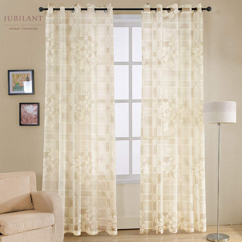JUBILANT HOME FASHION 210 cm (7 ft) Door Net Transparent Curtain (Pack Of 2)(Cream, Floral)