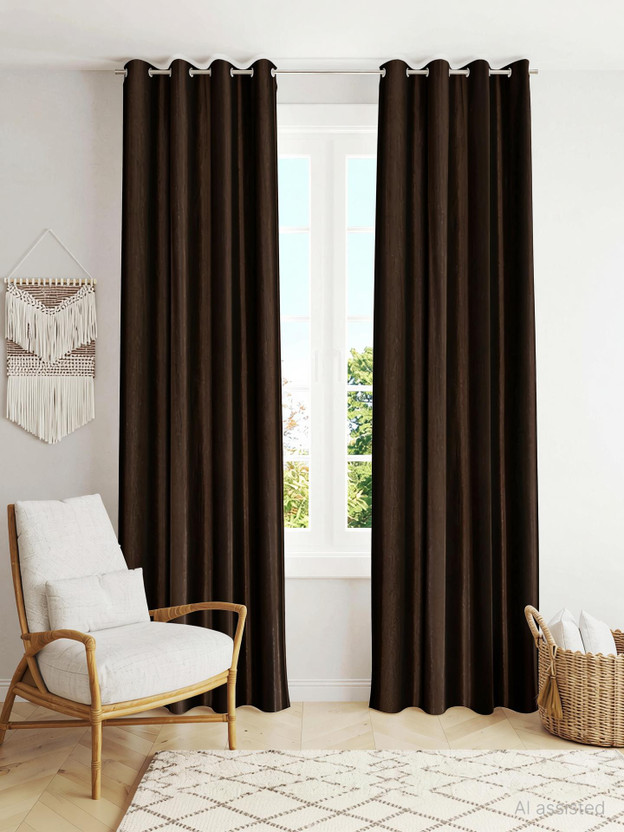 DAKSH 152 cm (5 ft) Window Polyester Room Darkening Curtain (Pack Of 2)(Brown, Solid)