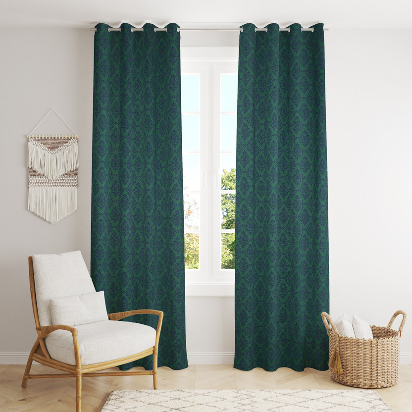 Brand Roots 213 cm (7 ft) Door Jacquard Blackout Curtain (Pack Of 2)(Green, Embroidered)