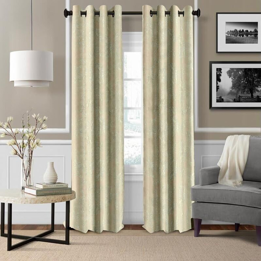 ZUDO THE CREATIVE HOMES 215 cm (7 ft) Long Door Polyester Blackout Curtain (Pack Of 2)(Beige, Printed)