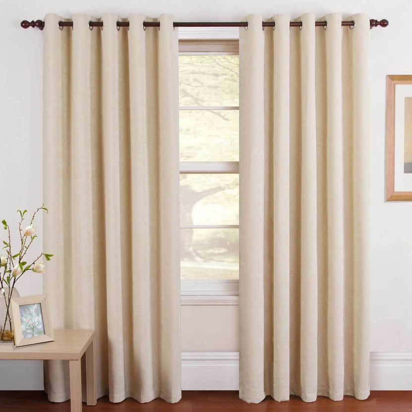 Panipat Textile Hub 152.4 cm (5 ft) Window Polyester Curtain (Pack Of 2)(Beige, Solid)