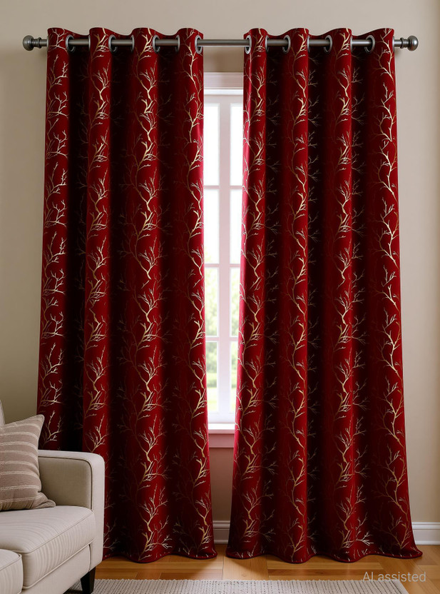 Galaxy Galaxy Drape 153 cm (5 ft) Window Velvet Room Darkening Curtain (Pack Of 2)(Maroon, Printed) - Flipkart Deal