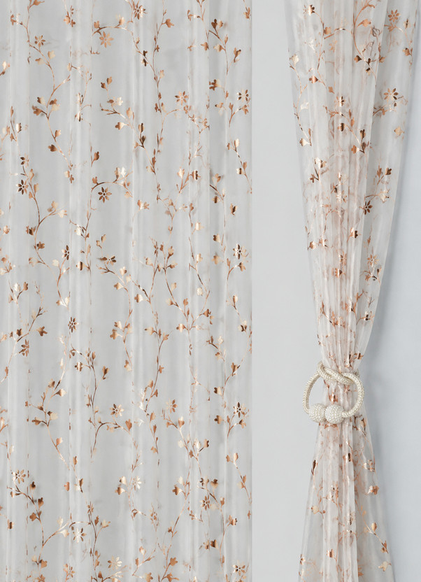 Fabrilia 152 cm (5 ft) Window Tissue Transparent Curtain (Pack Of 2)(Cream, Printed)