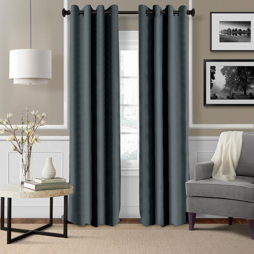 ZUDO THE CREATIVE HOMES 152 cm (5 ft) Window Polyester Blackout Curtain (Pack Of 2)(Charcoal Grey, Abstract)
