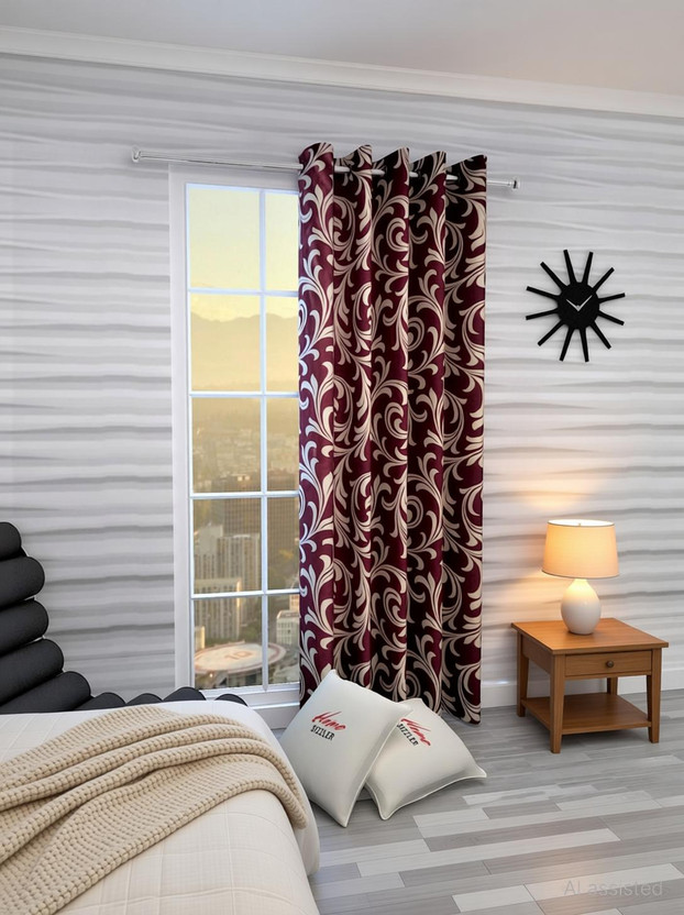 Home Home Sizzler 153 cm (5 ft) Window Polyester Semi Transparent Curtain Single Curtain(Maroon, Printed) - Flipkart Deal