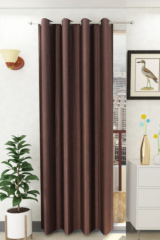 Zenvera Home 213.36 cm (7 ft) Long Door Polyester Semi Transparent Curtain (Pack Of 2)(Brown, Solid)