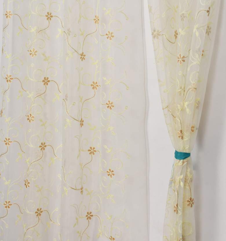 Fabrilia 274 cm (9 ft) Long Door Tissue Transparent Curtain (Pack Of 2)(White, Embroidered)