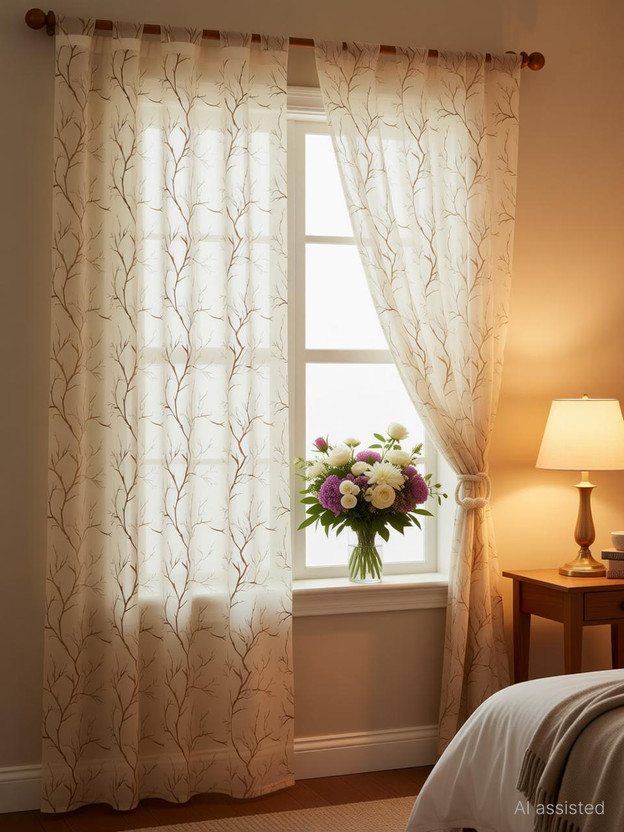 BANAVY BANAVY 154 cm (5 ft) Window Tissue, Net Semi Transparent Curtain Single Curtain(Beige, Printed) - Flipkart Deal