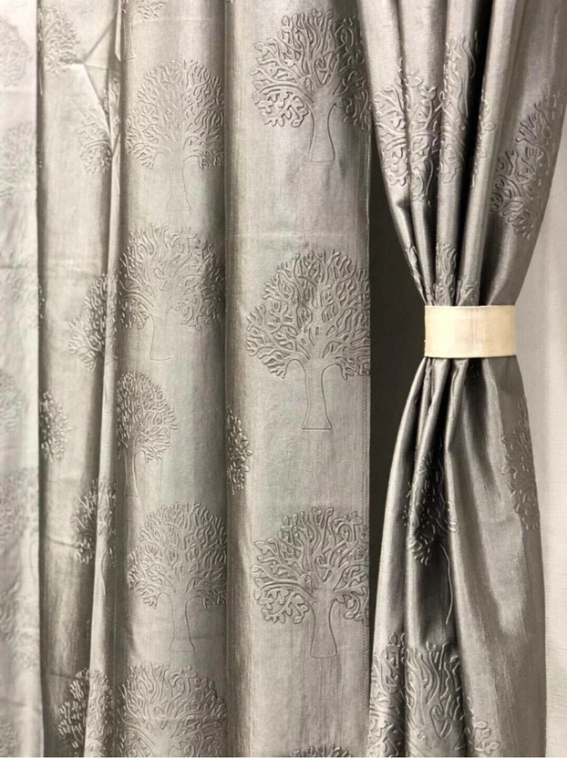 DTODEXPRESS 213.3 cm (7 ft) Door Polyester Room Darkening Curtain (Pack Of 2)(Grey, Floral)