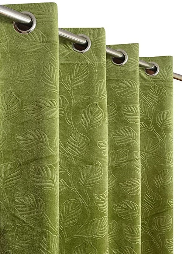 Stackers 213 cm (7 ft) Door Velvet Blackout Curtain Single Curtain(Green, Floral)