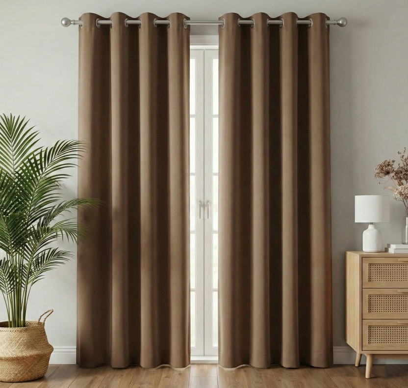 SANMARINO 213 cm (7 ft) Door Polyester Blackout Curtain (Pack Of 2)(Brown, Solid)