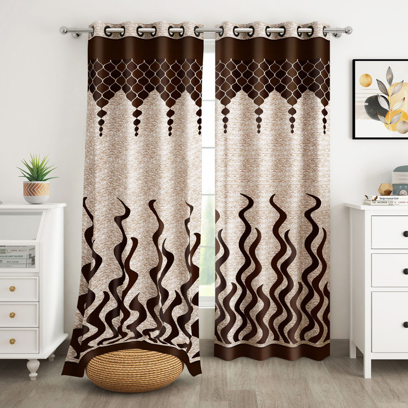 Story@home 215 cm (7 ft) Door Polyester Semi Transparent Curtain (Pack Of 2)(Brown, Beige, Printed)
