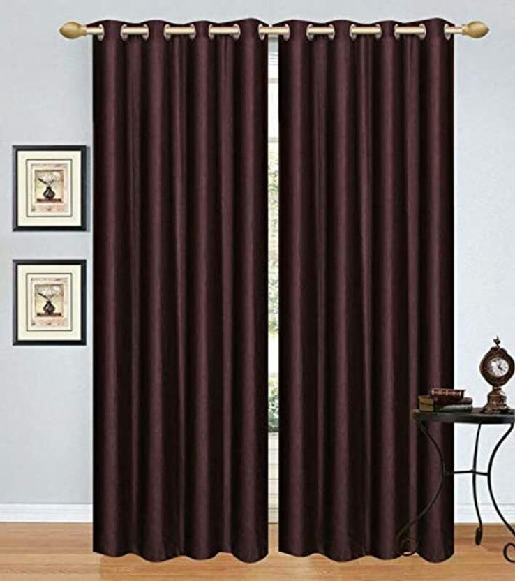 Zenvera Home 152.4 cm (5 ft) Window Polyester Blackout Curtain (Pack Of 2)(Coffee, Plain)