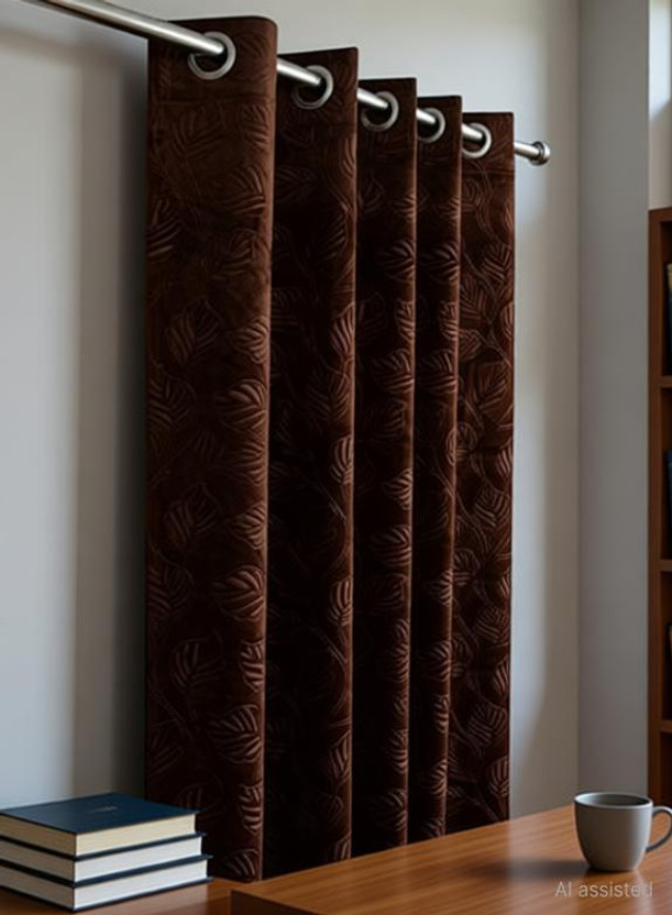 Stackers 152 cm (5 ft) Window Velvet Room Darkening Curtain Single Curtain(Brown, Floral)