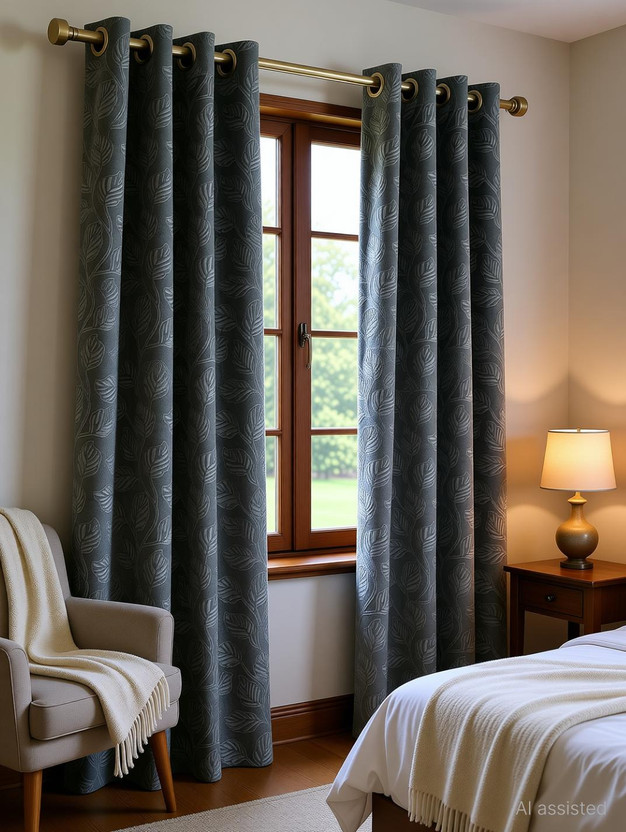 Stackers 213 cm (7 ft) Door Velvet Room Darkening Curtain (Pack Of 2)(Grey, Floral)