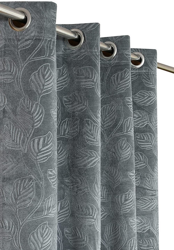 Stackers 213 cm (7 ft) Door Velvet Room Darkening Curtain (Pack Of 2)(Grey, Floral)