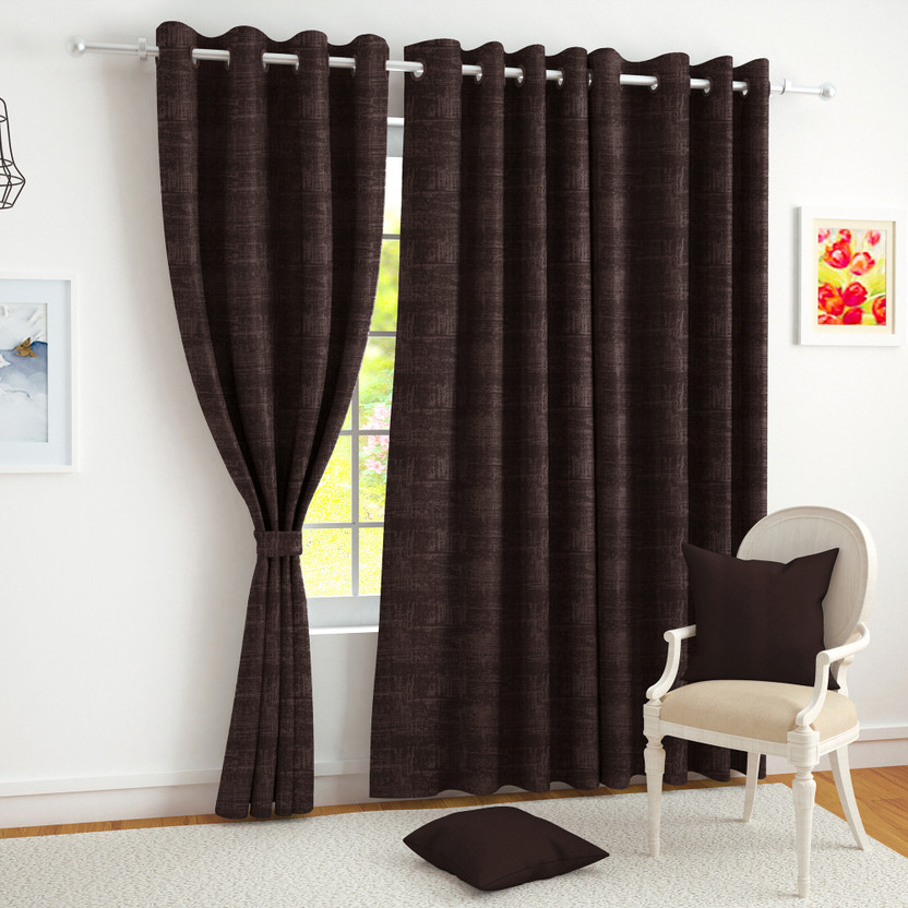Flipkart Story@home 152 cm (5 ft) Window Polyester, Silk Blackout Curtain (Pack Of 2)(Brown, Self Design) - Flipkart Deal