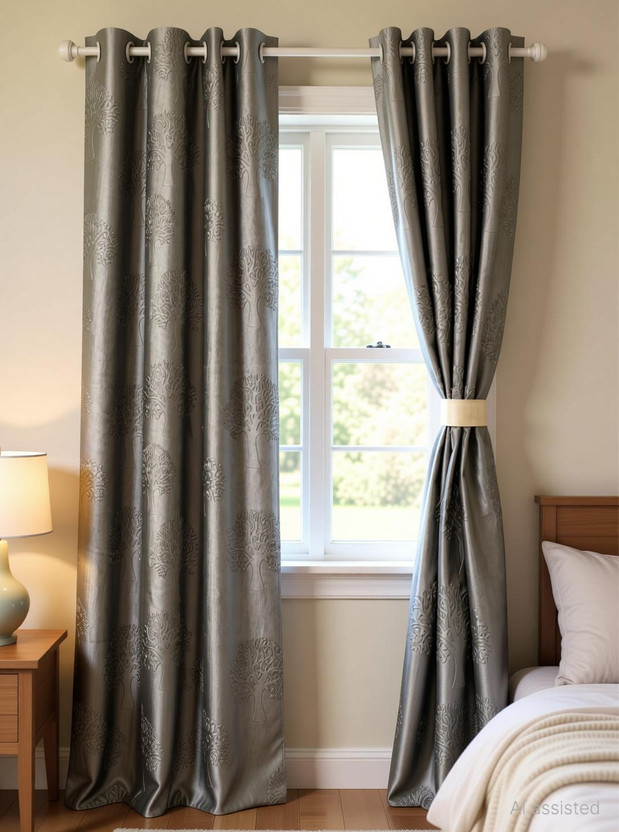 DTODEXPRESS 152.4 cm (5 ft) Window Polyester Room Darkening Curtain (Pack Of 2)(Grey, Floral)