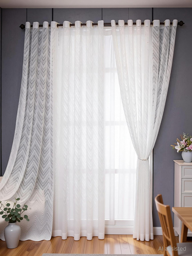 JUBILANT HOME FASHION 210 cm (7 ft) Door Net Semi Transparent Curtain (Pack Of 2)(Zigzag White, Floral)