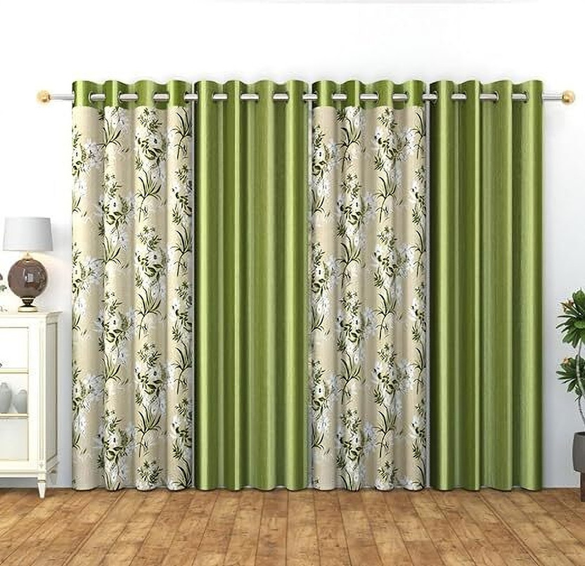 Benchmark 152.4 cm (5 ft) Window Polyester Blackout Curtain (Pack Of 4)(Green, Floral)