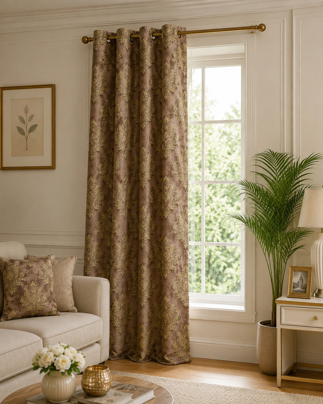 Avioradecor 213 cm (7 ft) Door Jacquard Room Darkening Curtain Single Curtain(Brown, Motif)