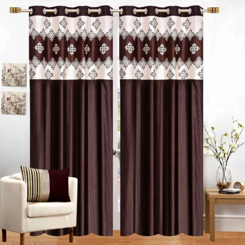 DTODEXPRESS 274.3 cm (9 ft) Long Door Polyester Semi Transparent Curtain (Pack Of 2)(Brown, Abstract)