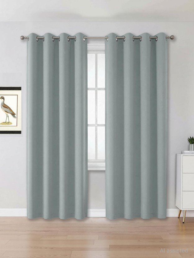 Home Stylish 274 cm (9 ft) Long Door Silk Blackout Curtain (Pack Of 2)(Grey, Solid)