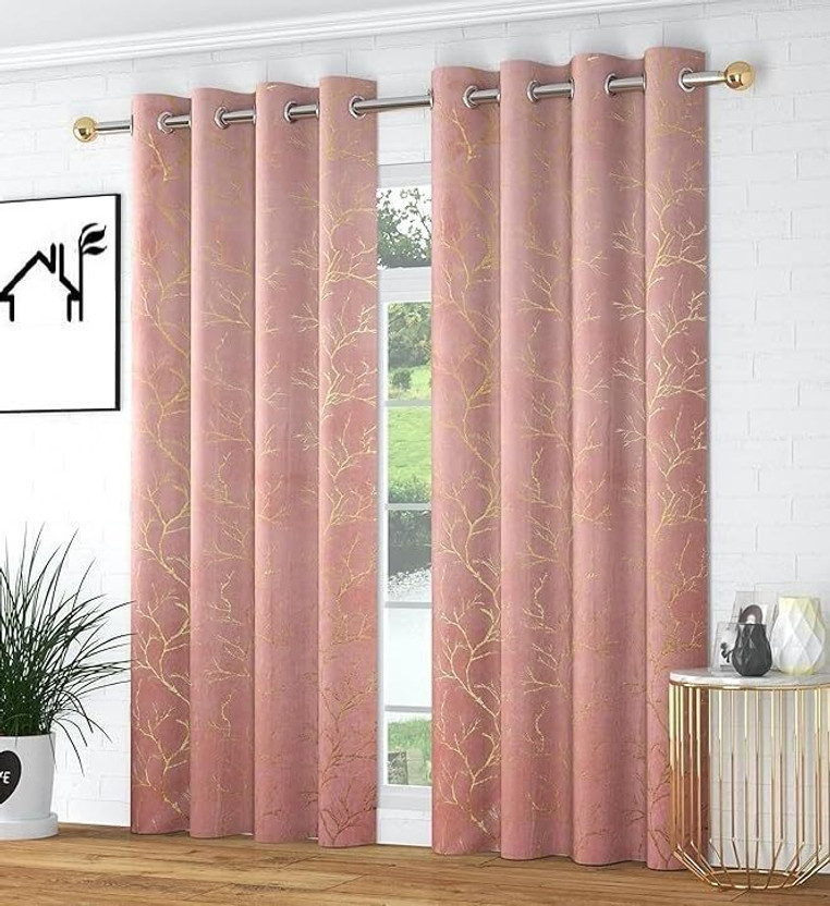 saavi creation 152.4 cm (5 ft) Long Door Velvet Room Darkening Curtain (Pack Of 2)(Pink, Printed)