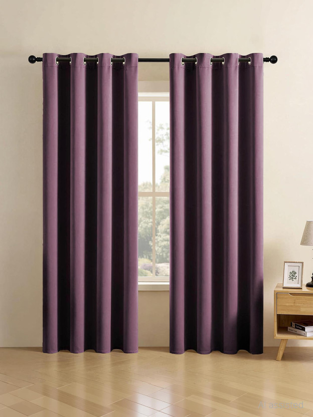 LINENWALAS 243.84 cm (8 ft) Shower Polyester Blackout Curtain (Pack Of 2)(Lavender, Plain)
