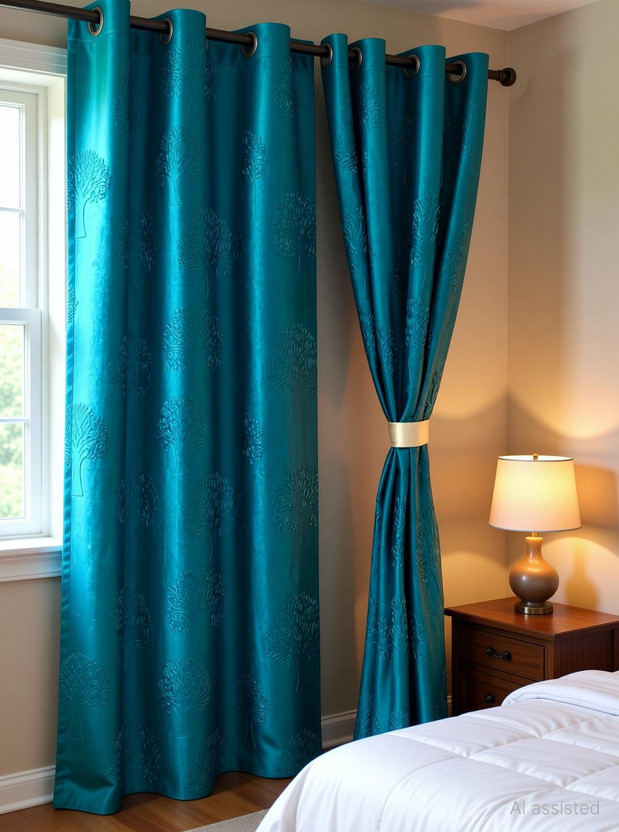 DTODEXPRESS 274.3 cm (9 ft) Long Door Polyester Room Darkening Curtain (Pack Of 2)(Skyblue, Floral)