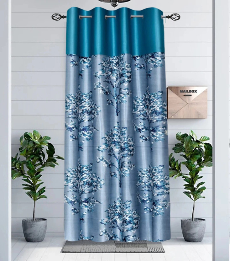 DARSHANAM WORLD 214 cm (7 ft) Door Polyester Semi Transparent Curtain Single Curtain(Blue, Printed)