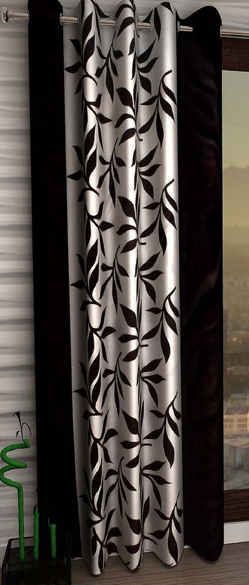 Panipat Textile Hub 210 cm (7 ft) Door Polyester Semi Transparent Curtain Single Curtain(Black, Floral)