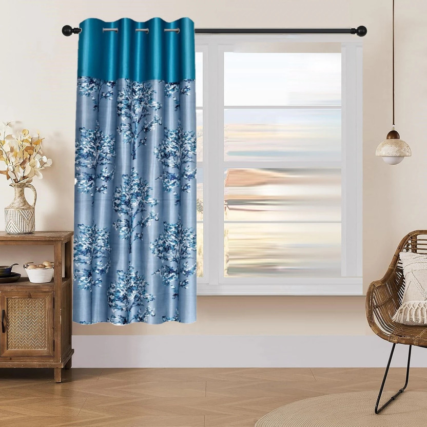 DARSHANAM WORLD 152 cm (5 ft) Window Polyester Semi Transparent Curtain Single Curtain(Blue, Printed)