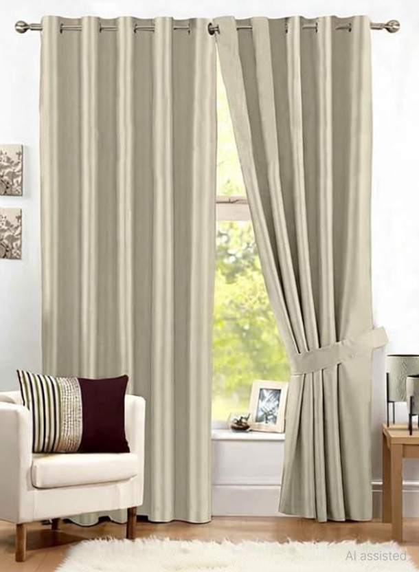 ZUDO THE CREATIVE HOMES 152 cm (5 ft) Window Polyester Blackout Curtain (Pack Of 2)(Beige, Plain, Solid)