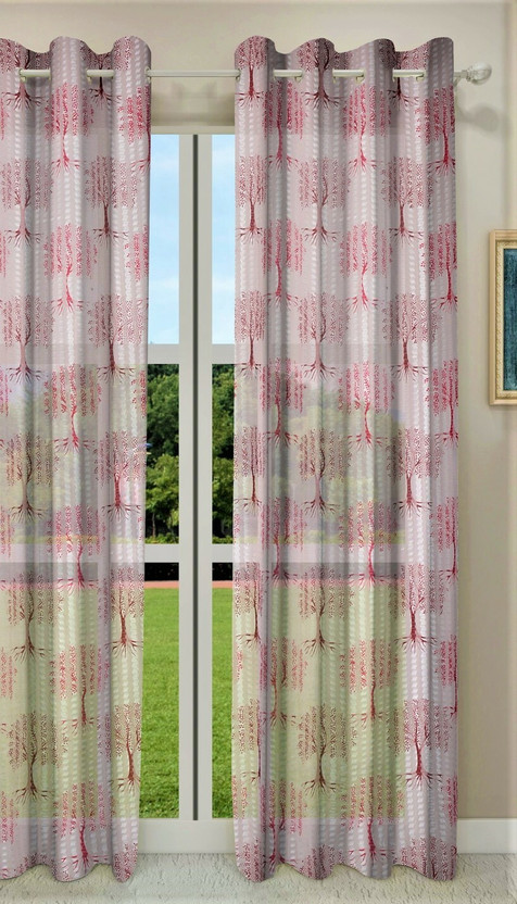 Home Sizzler 213 cm (7 ft) Door Polyester Transparent Curtain Single Curtain(Red, Printed)