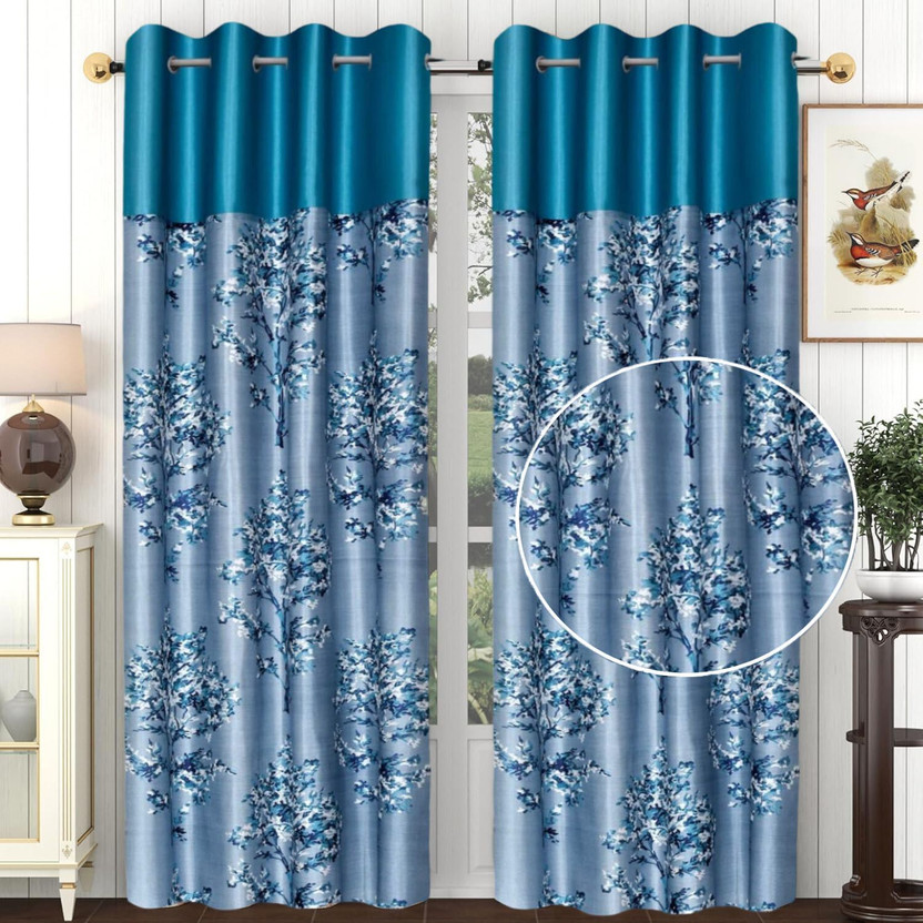 DARSHANAM WORLD 214 cm (7 ft) Door Polyester Semi Transparent Curtain (Pack Of 2)(Blue, Printed)