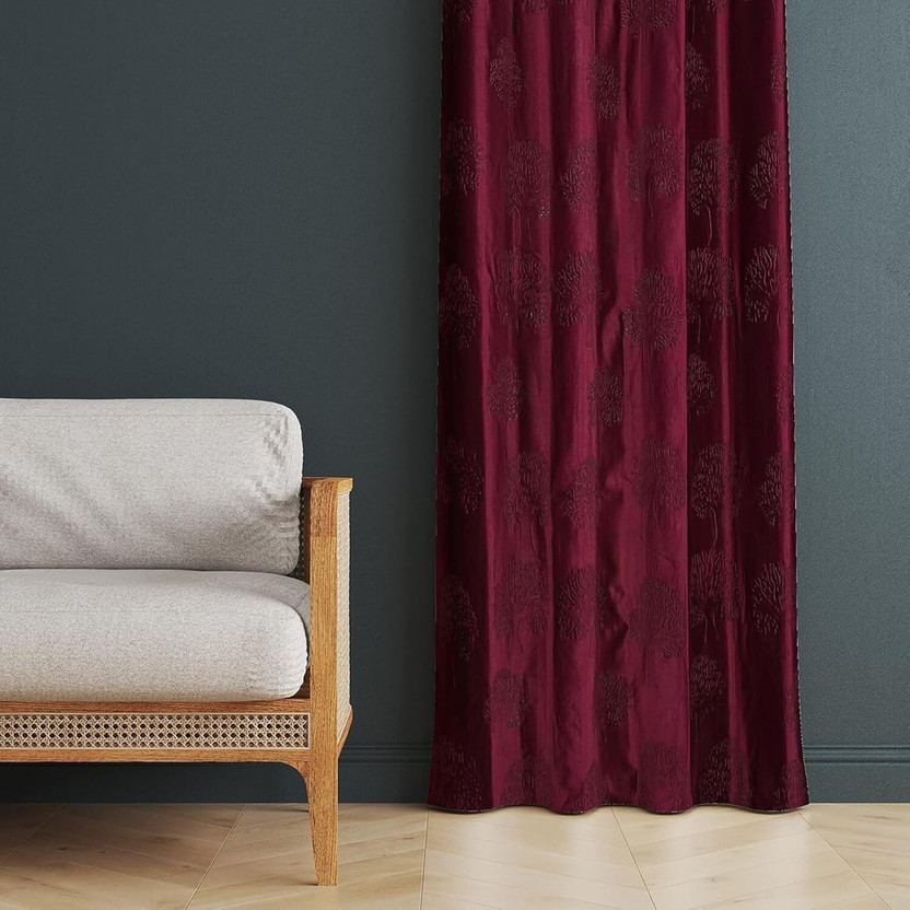 TWOWINGS 213 cm (7 ft) Door Polyester Room Darkening Curtain Single Curtain(Wine, Self Design)