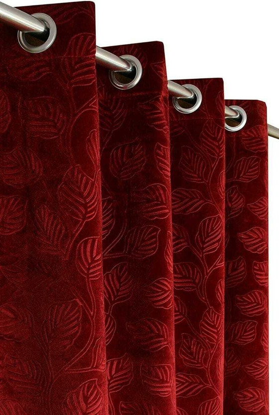 Stackers 152 cm (5 ft) Window Velvet Room Darkening Curtain (Pack Of 2)(Maroon, Floral)