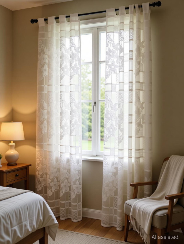 DTODEXPRESS 213.3 cm (7 ft) Door Net Semi Transparent Curtain (Pack Of 2)(White, Floral)