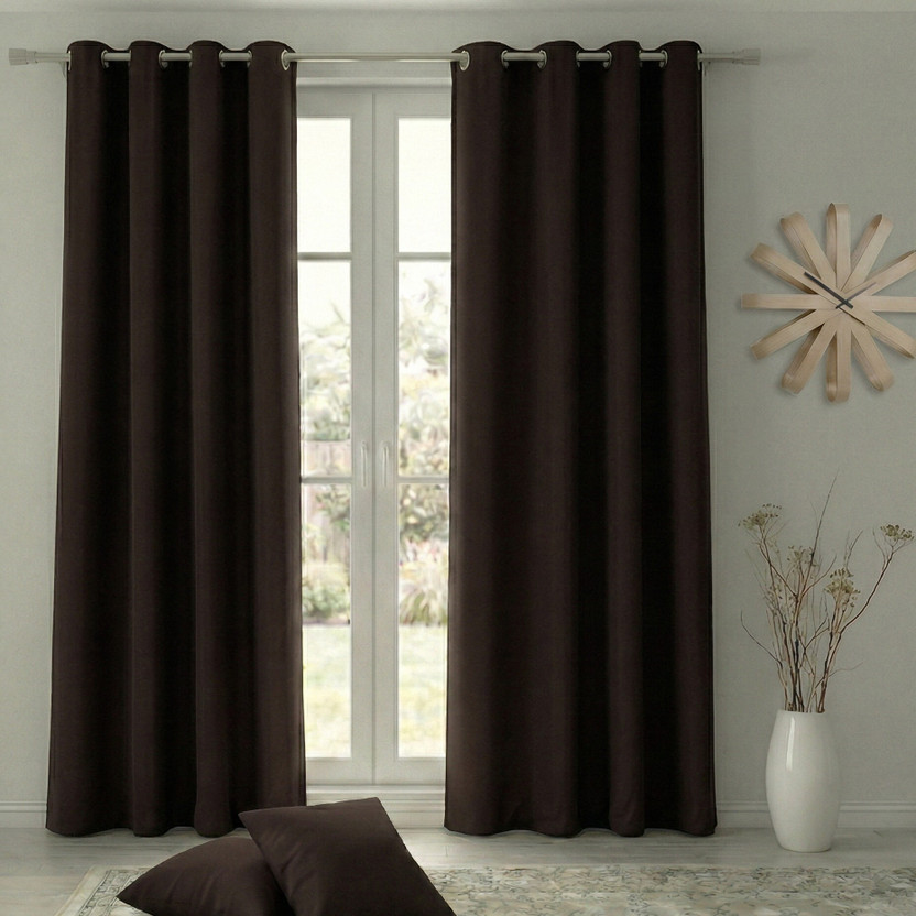Home Spark 244 cm (8 ft) Long Door Polyester Blackout Curtain (Pack Of 2)(Brown, Solid)