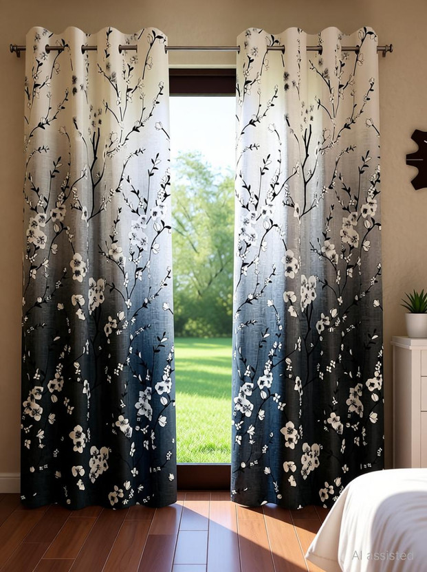 Home Sizzler 213 cm (7 ft) Door Polyester Semi Transparent Curtain (Pack Of 2)(Grey and Beige, Printed)